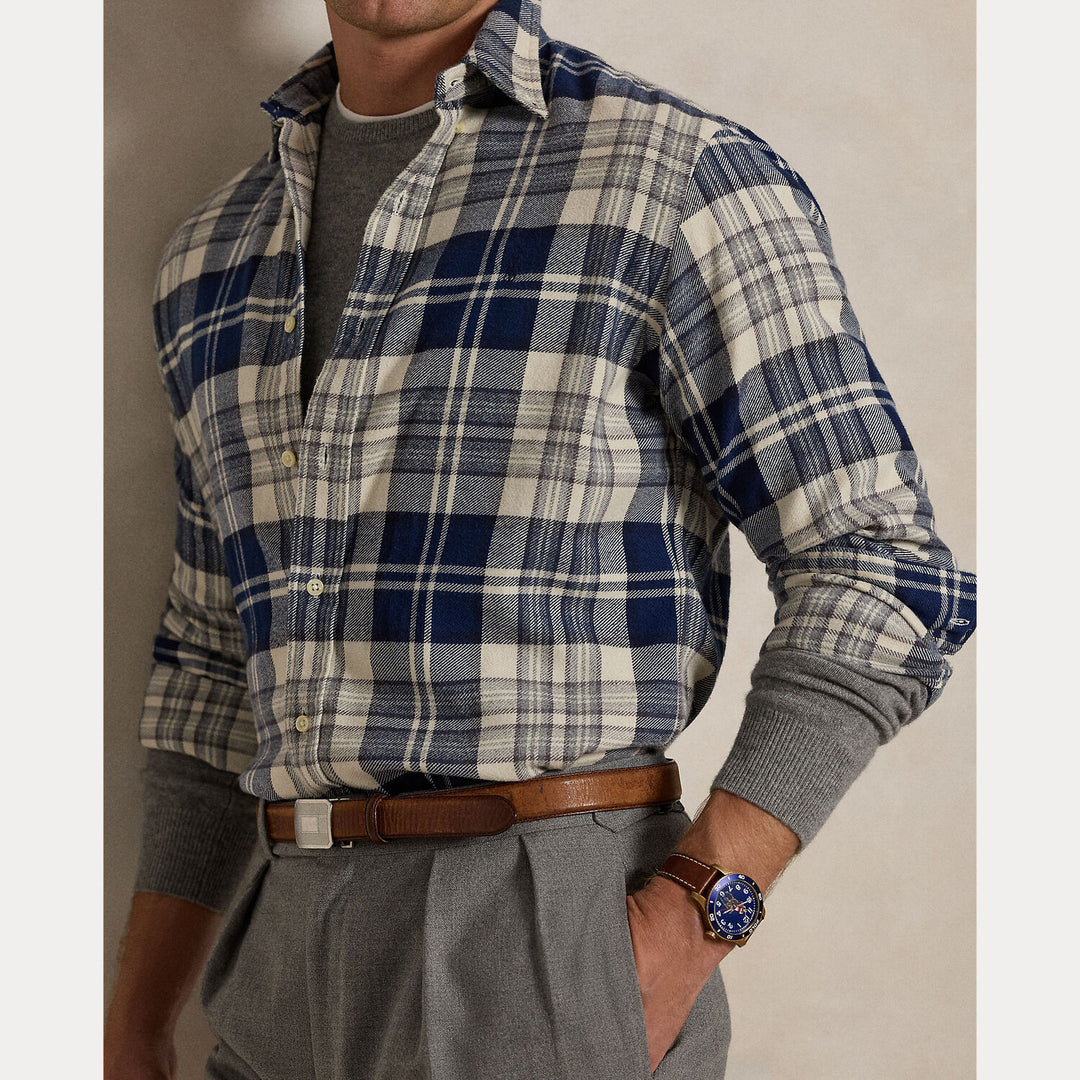 POLO Ralph Lauren Custom Fit Flanellen Ruitshirt –-100% Katoen-HEREN SHIRTS-Blauw