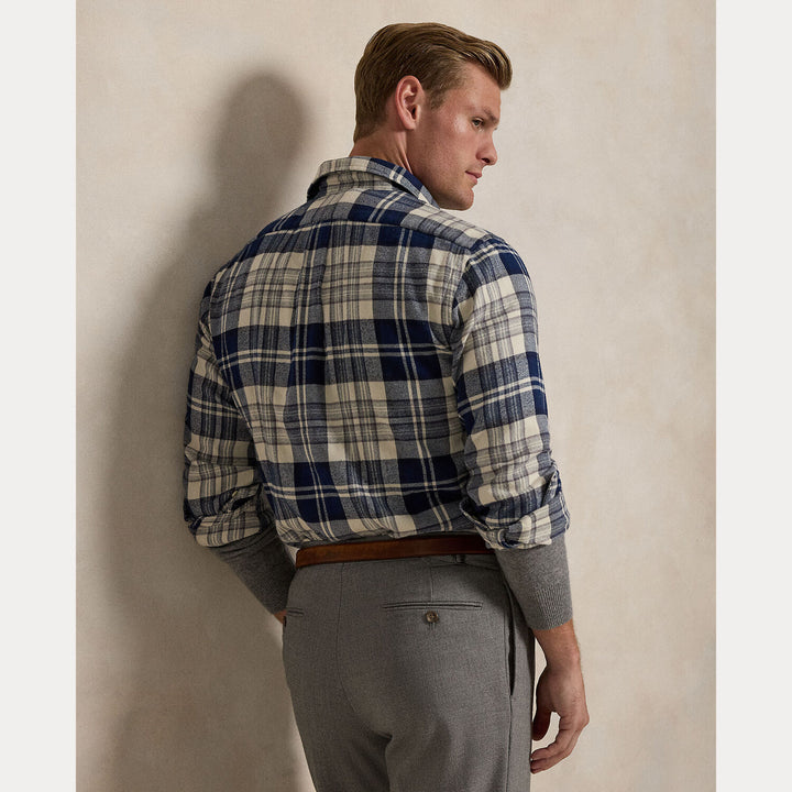 POLO Ralph Lauren Custom Fit Flanellen Ruitshirt –-100% Katoen-HEREN SHIRTS-Blauw