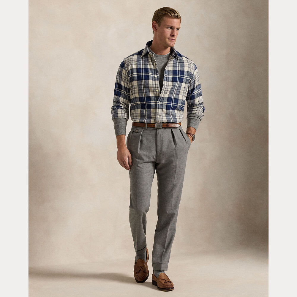 POLO Ralph Lauren Custom Fit Flanellen Ruitshirt –-100% Katoen-HEREN SHIRTS-Blauw