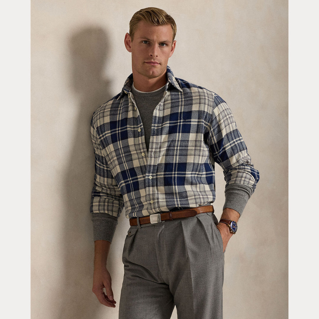POLO Ralph Lauren Custom Fit Flanellen Ruitshirt –-100% Katoen-HEREN SHIRTS-Blauw