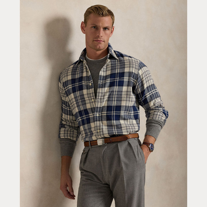 POLO Ralph Lauren Custom Fit Flanellen Ruitshirt –-100% Katoen-HEREN SHIRTS-Blauw