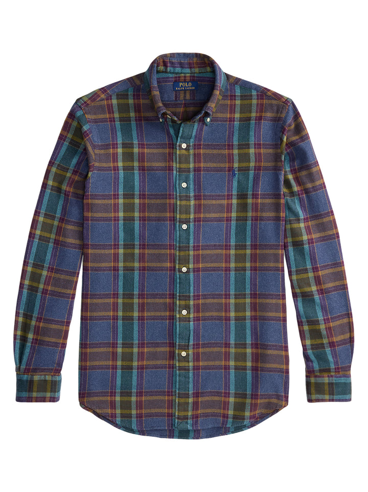 POLO Ralph Lauren Custom Fit Flanellen Ruitshirt –-100% katoen-HEREN SHIRTS-Blauw