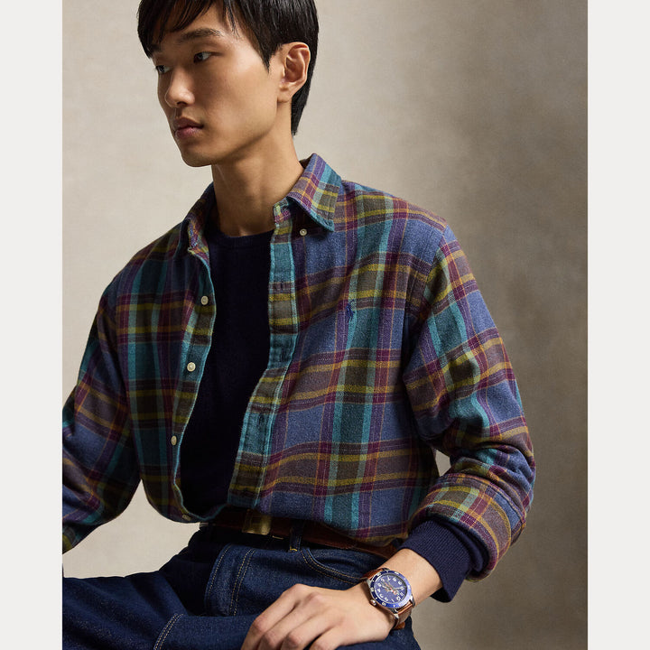 POLO Ralph Lauren Custom Fit Flanellen Ruitshirt –-100% katoen-HEREN SHIRTS-Blauw