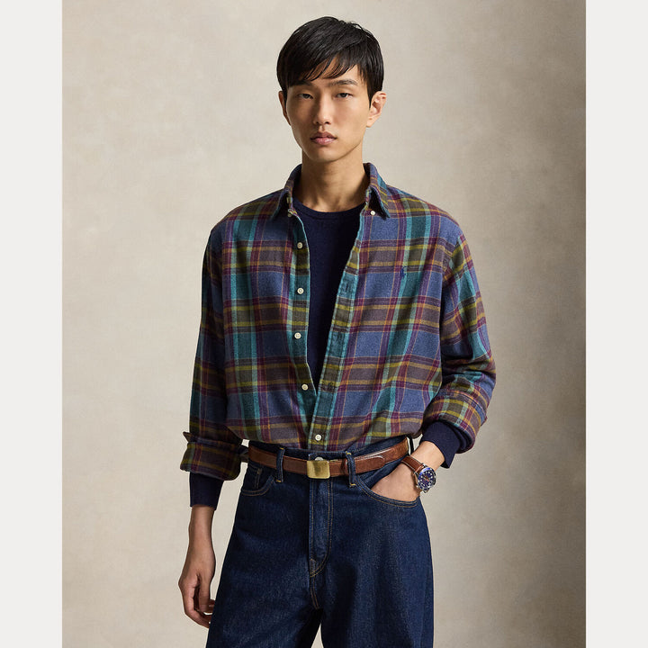 POLO Ralph Lauren Custom Fit Flanellen Ruitshirt –-100% katoen-HEREN SHIRTS-Blauw