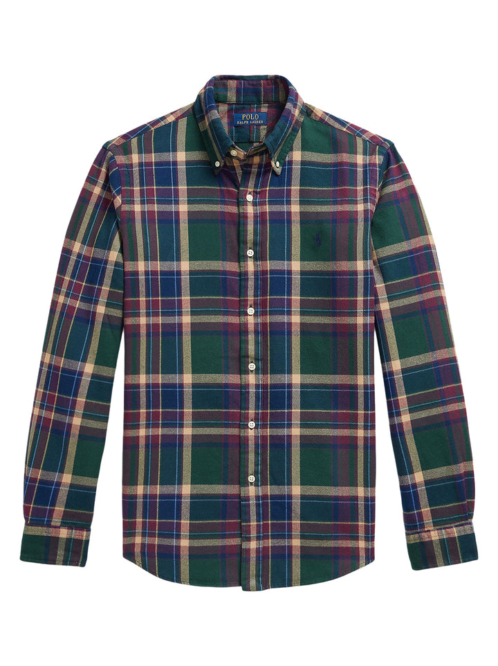 POLO Ralph Lauren Custom Fit Flanellen Ruitshirt –-100% katoen-HEREN SHIRTS-Groen