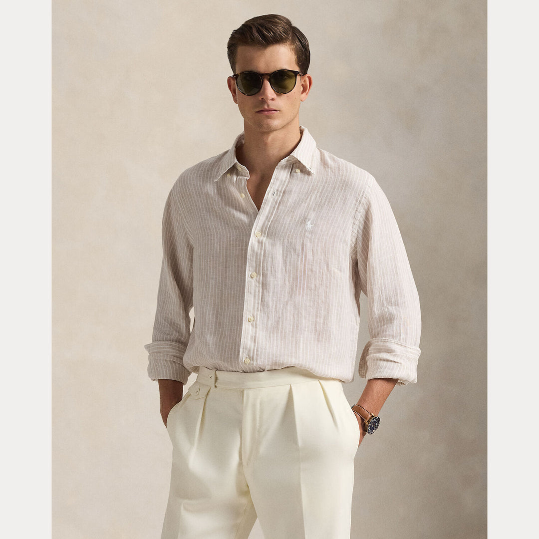 POLO Ralph Lauren Custom Fit Linnen Shirt – Beige-100% linnen-HEREN SHIRTS-Beige