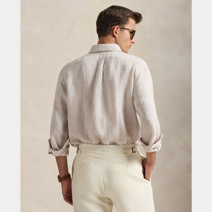 POLO Ralph Lauren Custom Fit Linnen Shirt – Beige-100% linnen-HEREN SHIRTS-Beige