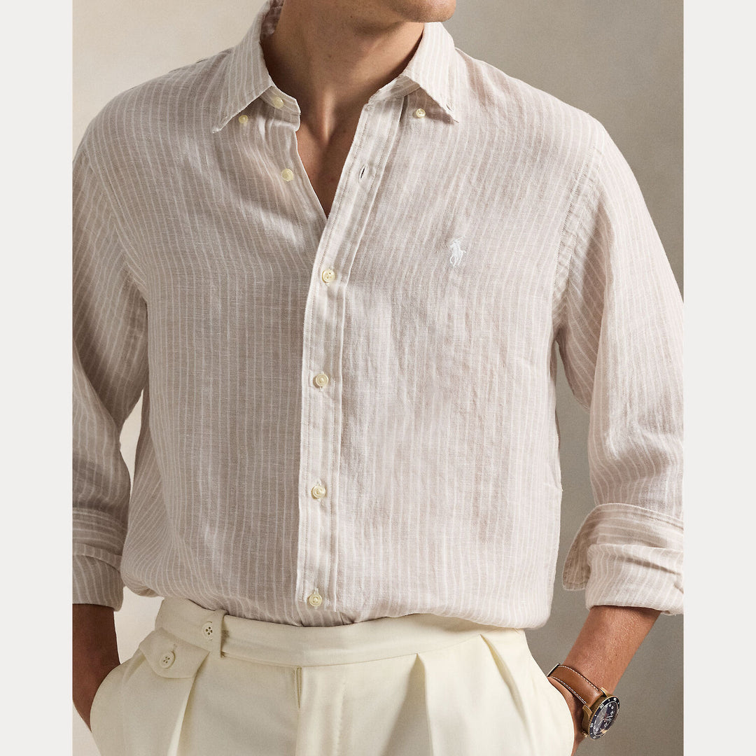 POLO Ralph Lauren Custom Fit Linnen Shirt – Beige-100% linnen-HEREN SHIRTS-Beige