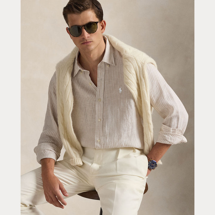 POLO Ralph Lauren Custom Fit Linnen Shirt – Beige-100% linnen-HEREN SHIRTS-Beige