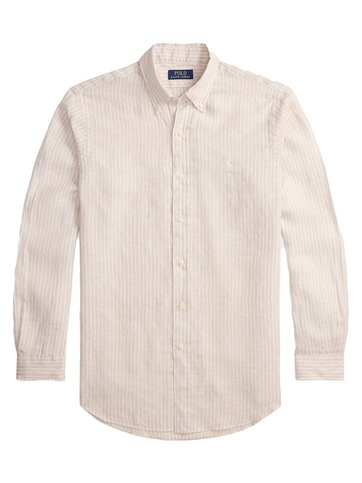 POLO Ralph Lauren Custom Fit Linnen Shirt – Beige-100% linnen-HEREN SHIRTS-Beige