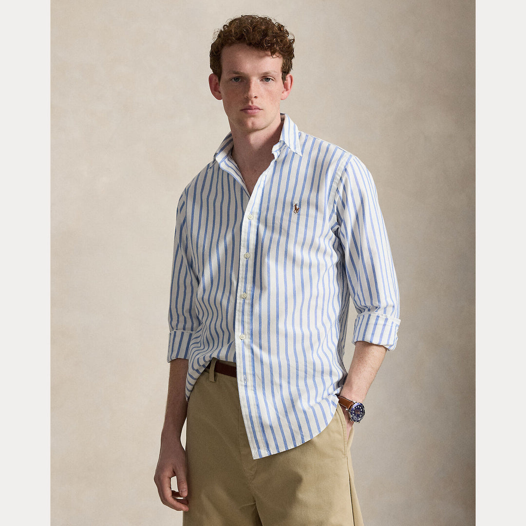 POLO Ralph Lauren Custom Fit Linnen Shirt – Blauw-100% katoen-HEREN SHIRTS-Blauw