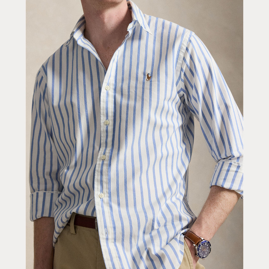 POLO Ralph Lauren Custom Fit Linnen Shirt – Blauw-100% katoen-HEREN SHIRTS-Blauw