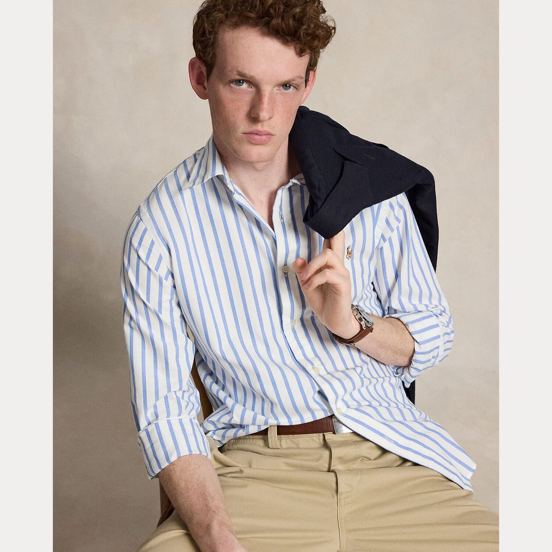 POLO Ralph Lauren Custom Fit Linnen Shirt – Blauw-100% katoen-HEREN SHIRTS-Blauw