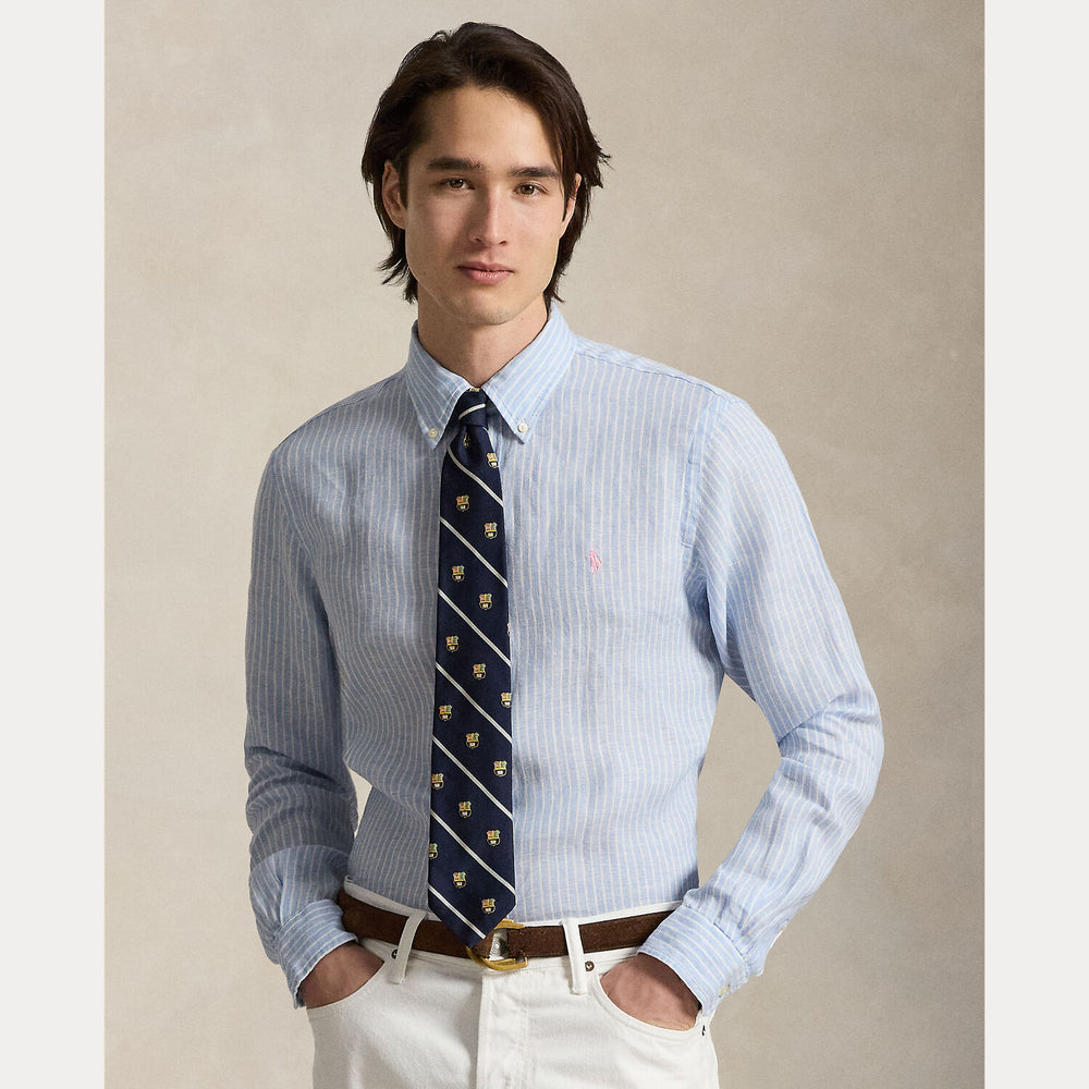 POLO Ralph Lauren Custom Fit Linnen Shirt – Blauw-100% linnen-HEREN SHIRTS-Blauw