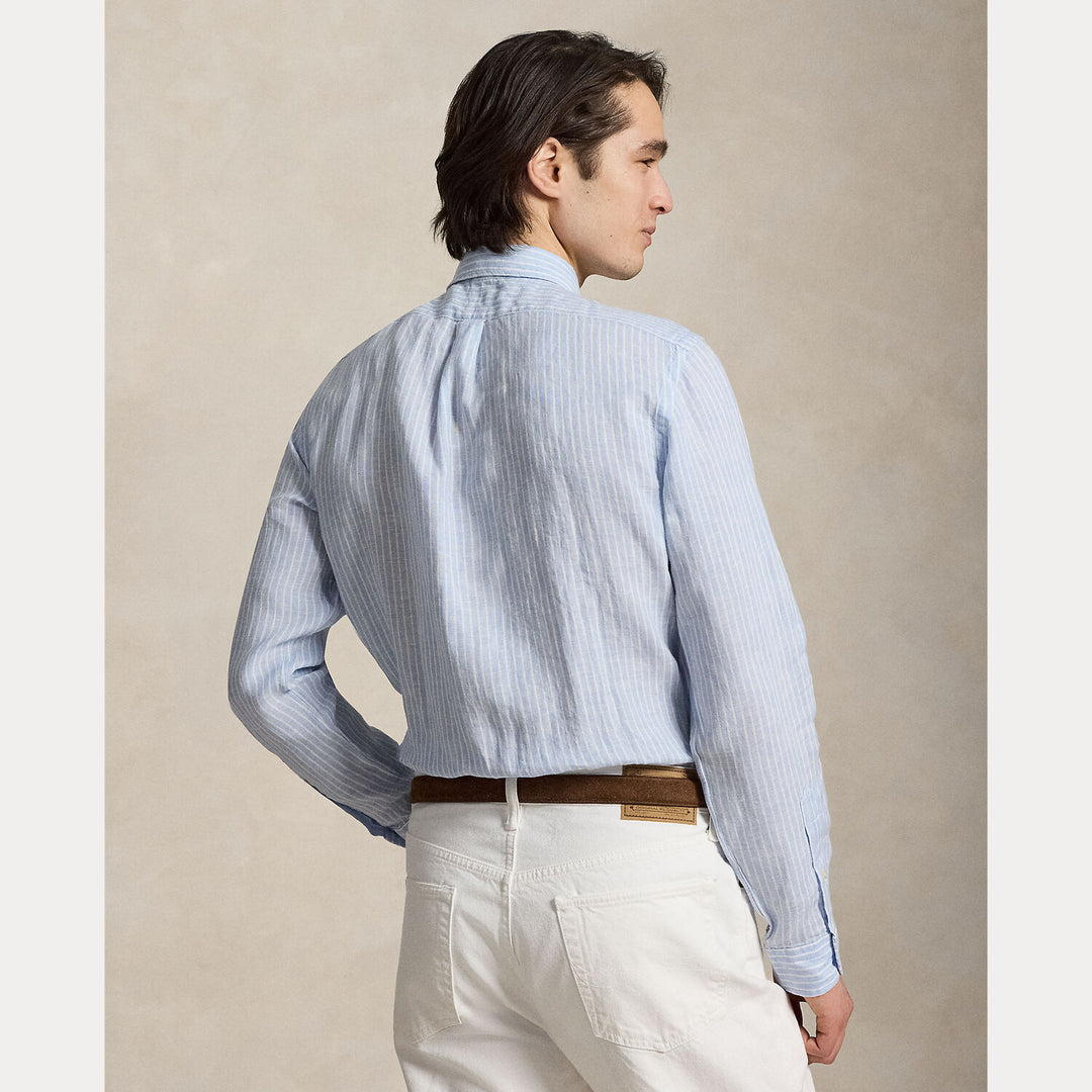 POLO Ralph Lauren Custom Fit Linnen Shirt – Blauw-100% linnen-HEREN SHIRTS-Blauw