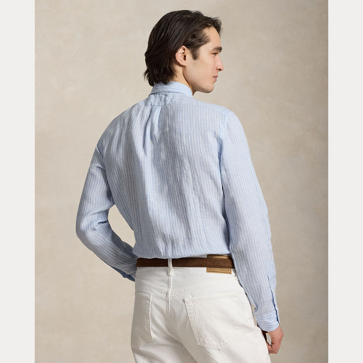 POLO Ralph Lauren Custom Fit Linnen Shirt – Blauw-100% linnen-HEREN SHIRTS-Blauw