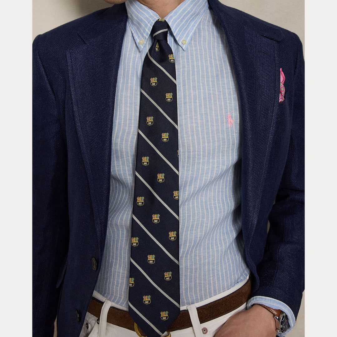 POLO Ralph Lauren Custom Fit Linnen Shirt – Blauw-100% linnen-HEREN SHIRTS-Blauw