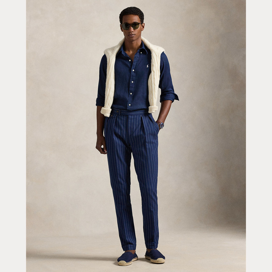 POLO Ralph Lauren Custom Fit Linnen Shirt – Blauw-100% linnen-HEREN SHIRTS-Blauw