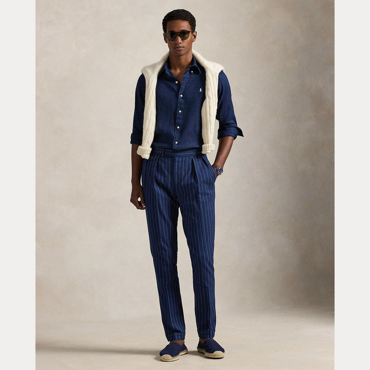 POLO Ralph Lauren Custom Fit Linnen Shirt – Blauw-100% linnen-HEREN SHIRTS-Blauw