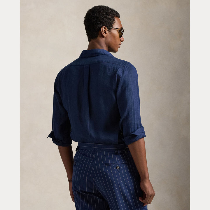 POLO Ralph Lauren Custom Fit Linnen Shirt – Blauw-100% linnen-HEREN SHIRTS-Blauw