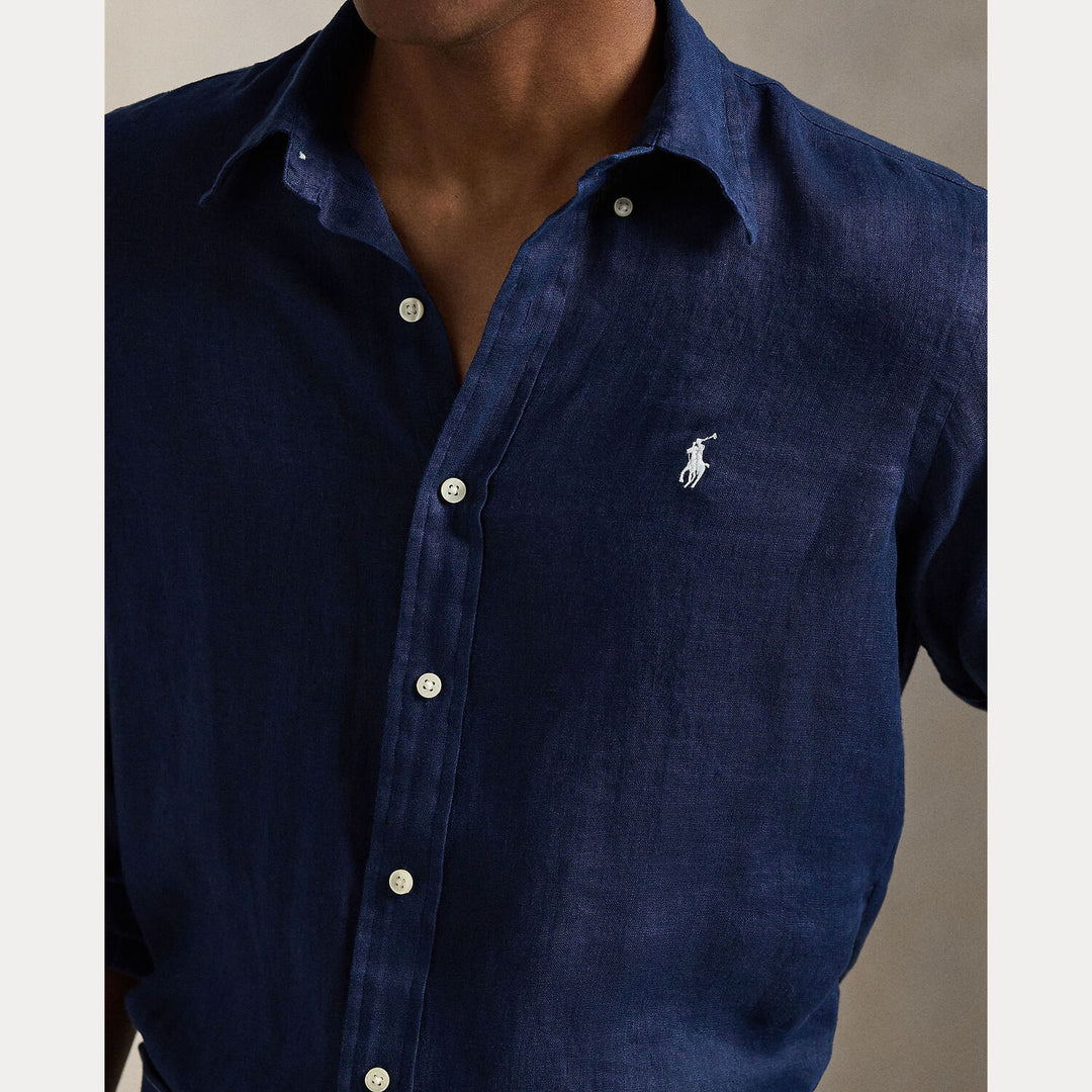 POLO Ralph Lauren Custom Fit Linnen Shirt – Blauw-100% linnen-HEREN SHIRTS-Blauw