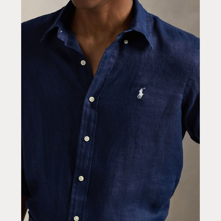POLO Ralph Lauren Custom Fit Linnen Shirt – Blauw-100% linnen-HEREN SHIRTS-Blauw