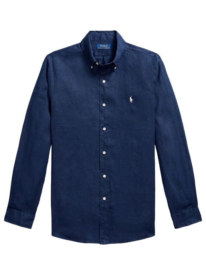 POLO Ralph Lauren Custom Fit Linnen Shirt – Blauw-100% linnen-HEREN SHIRTS-Blauw