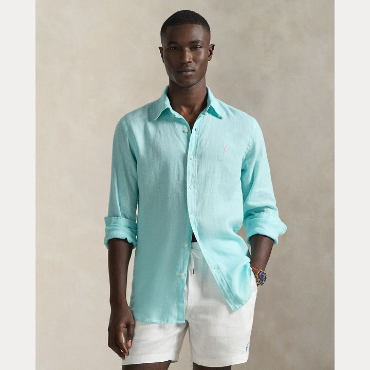 POLO Ralph Lauren Custom Fit Linnen Shirt – Blauw-100% linnen-HEREN SHIRTS-Blauw