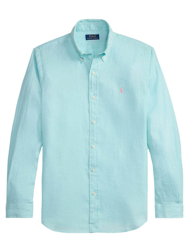 POLO Ralph Lauren Custom Fit Linnen Shirt – Blauw-100% linnen-HEREN SHIRTS-Blauw