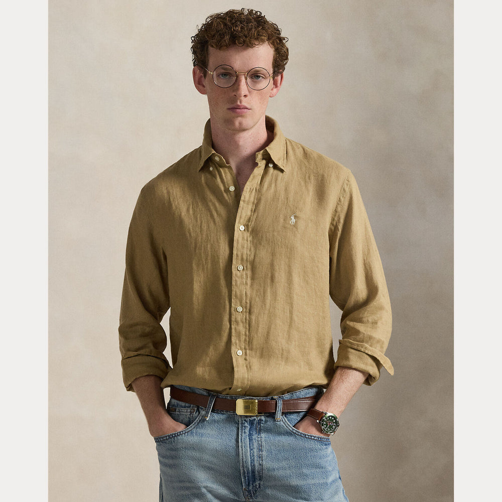 POLO Ralph Lauren Custom Fit Linnen Shirt – Bruin-100% linnen-HEREN SHIRTS-Bruin