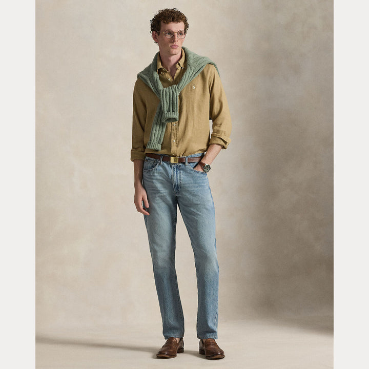POLO Ralph Lauren Custom Fit Linnen Shirt – Bruin-100% linnen-HEREN SHIRTS-Bruin