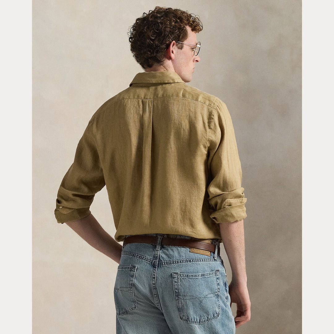 POLO Ralph Lauren Custom Fit Linnen Shirt – Bruin-100% linnen-HEREN SHIRTS-Bruin