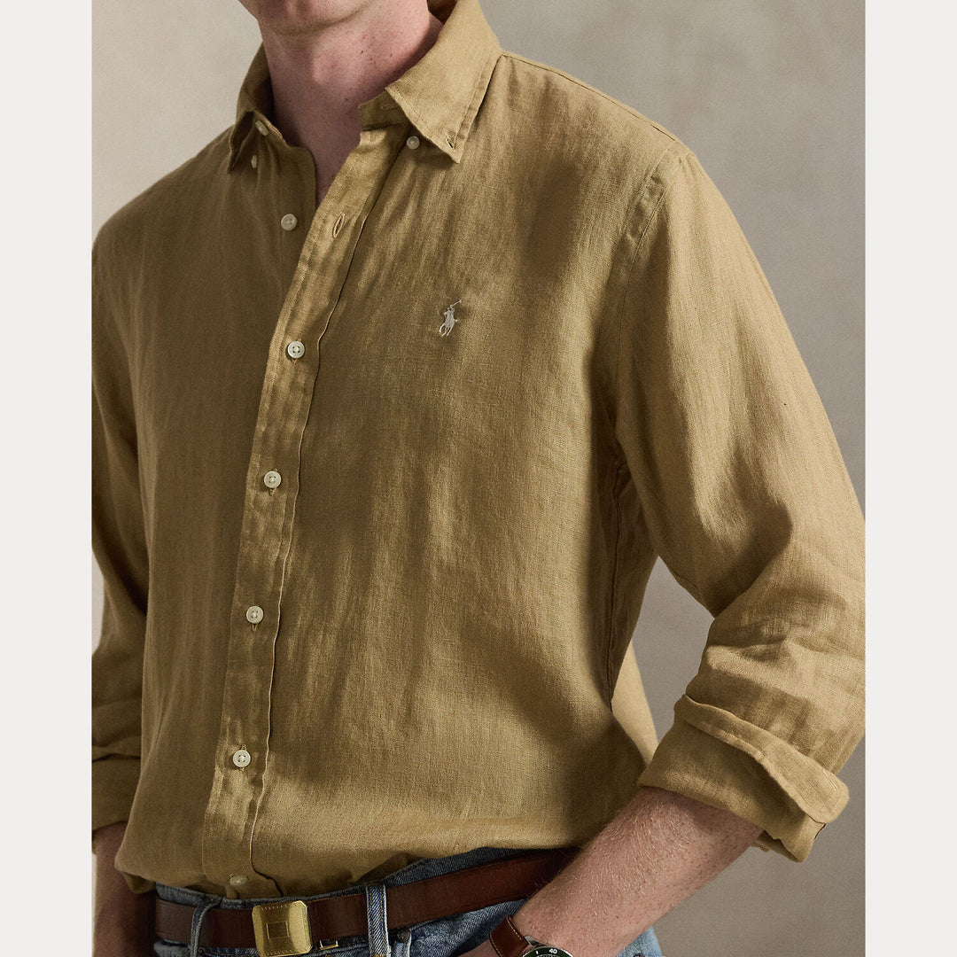 POLO Ralph Lauren Custom Fit Linnen Shirt – Bruin-100% linnen-HEREN SHIRTS-Bruin