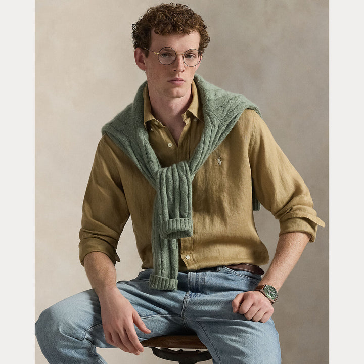 POLO Ralph Lauren Custom Fit Linnen Shirt – Bruin-100% linnen-HEREN SHIRTS-Bruin