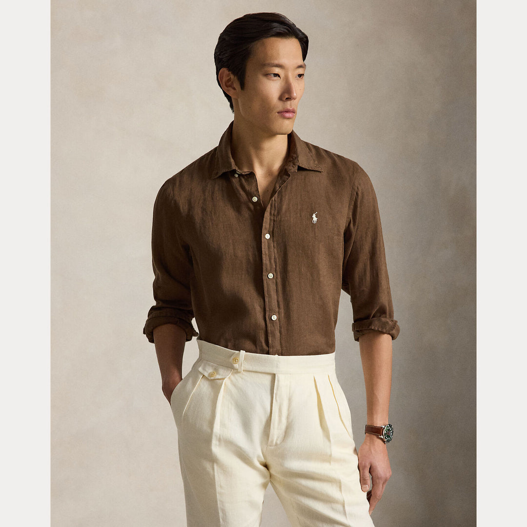 POLO Ralph Lauren Custom Fit Linnen Shirt – Bruin-100% linnen-HEREN SHIRTS-Bruin