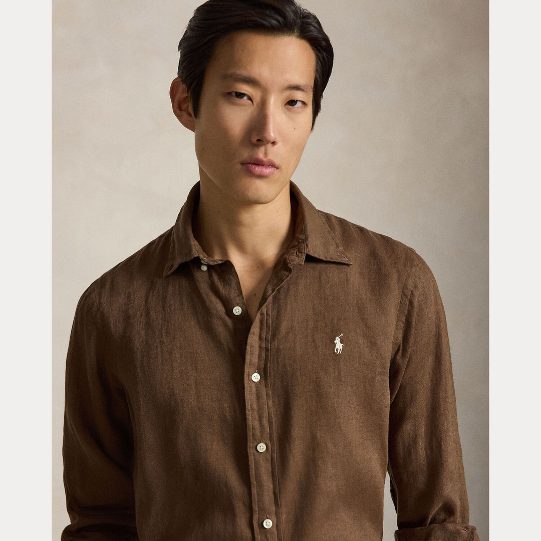 POLO Ralph Lauren Custom Fit Linnen Shirt – Bruin-100% linnen-HEREN SHIRTS-Bruin