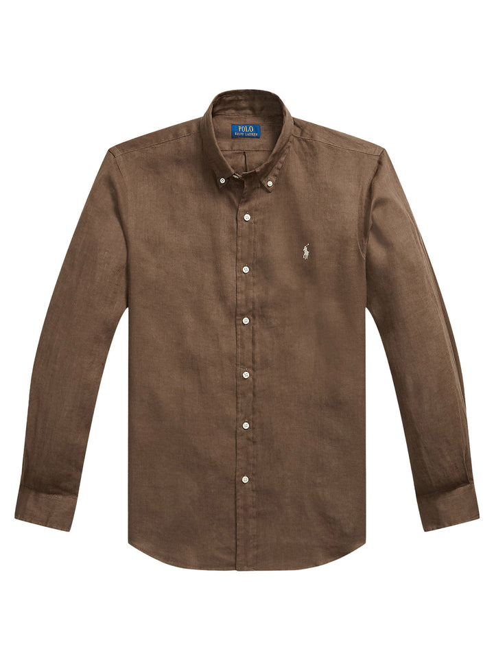 POLO Ralph Lauren Custom Fit Linnen Shirt – Bruin-100% linnen-HEREN SHIRTS-Bruin