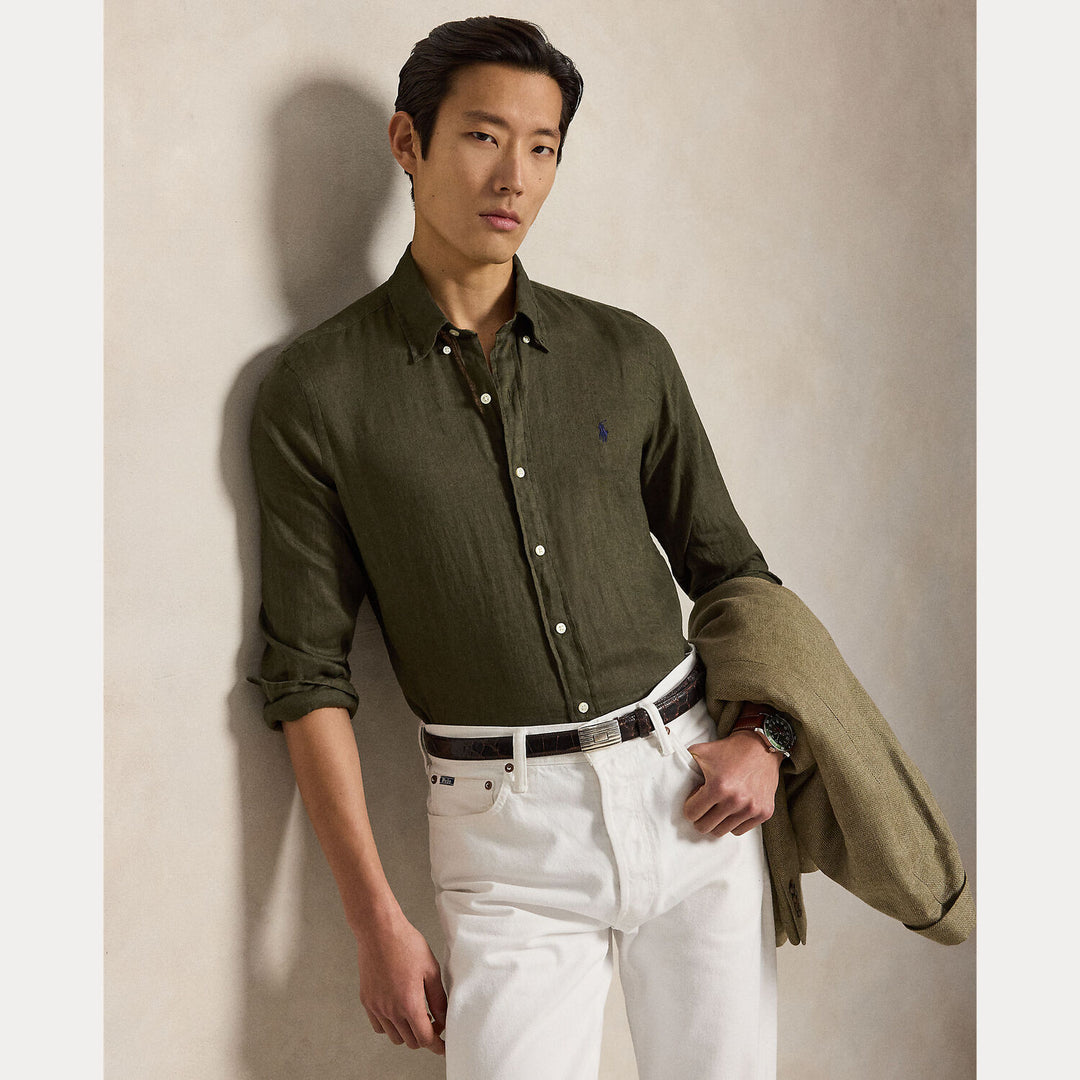 POLO Ralph Lauren Custom Fit Linnen Shirt – Groen-100% linnen-HEREN SHIRTS-Groen