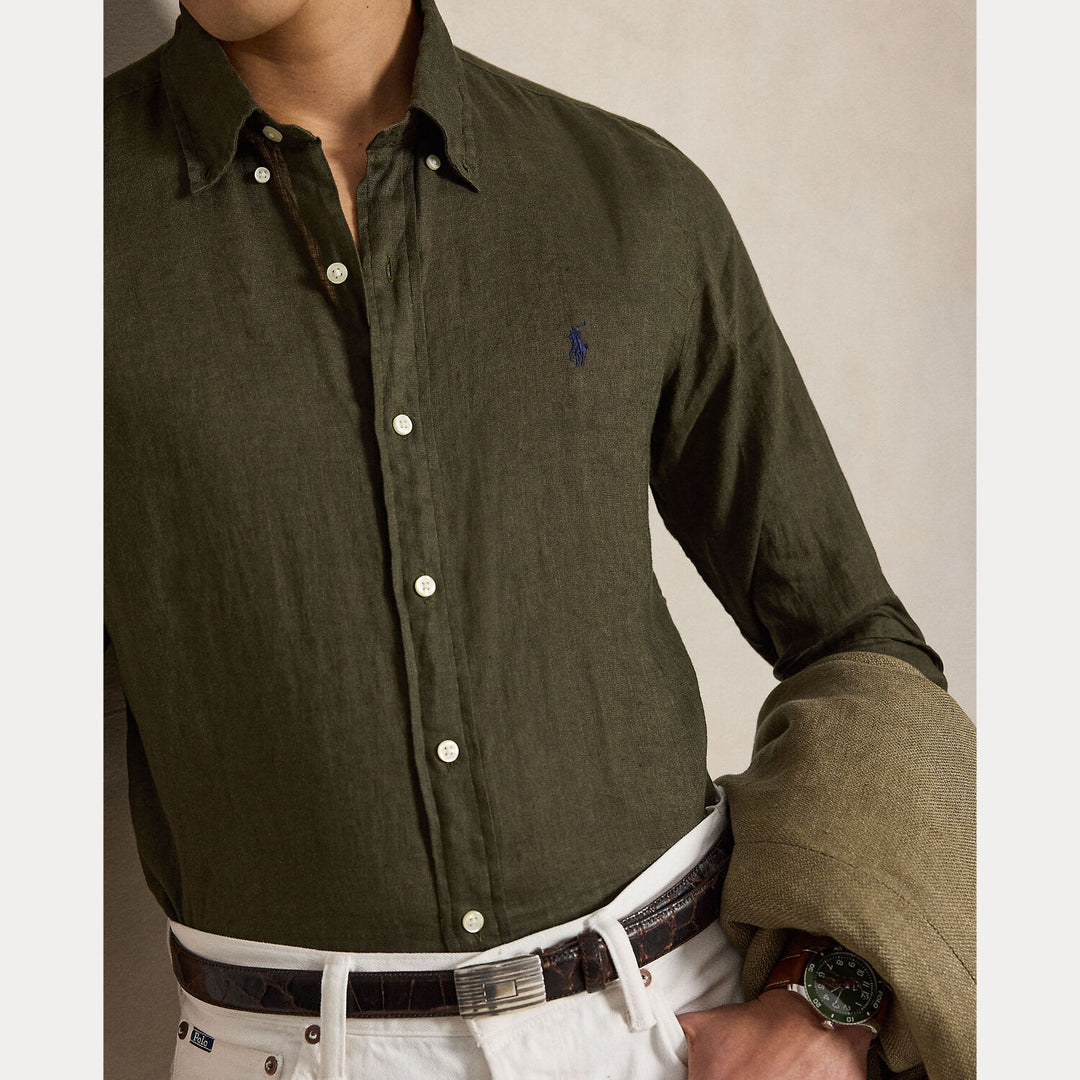 POLO Ralph Lauren Custom Fit Linnen Shirt – Groen-100% linnen-HEREN SHIRTS-Groen