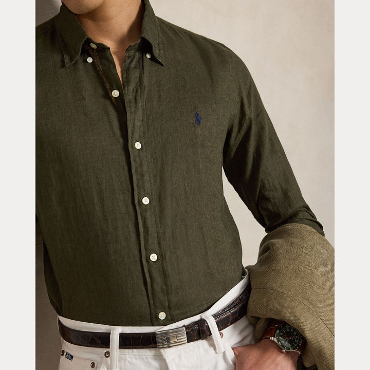 POLO Ralph Lauren Custom Fit Linnen Shirt – Groen-100% linnen-HEREN SHIRTS-Groen
