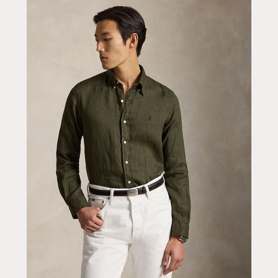 POLO Ralph Lauren Custom Fit Linnen Shirt – Groen-100% linnen-HEREN SHIRTS-Groen