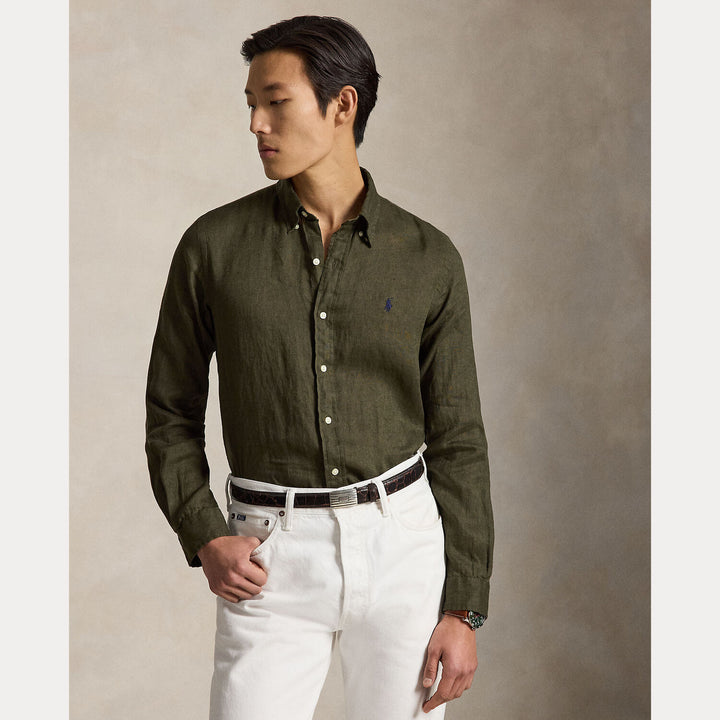 POLO Ralph Lauren Custom Fit Linnen Shirt – Groen-100% linnen-HEREN SHIRTS-Groen