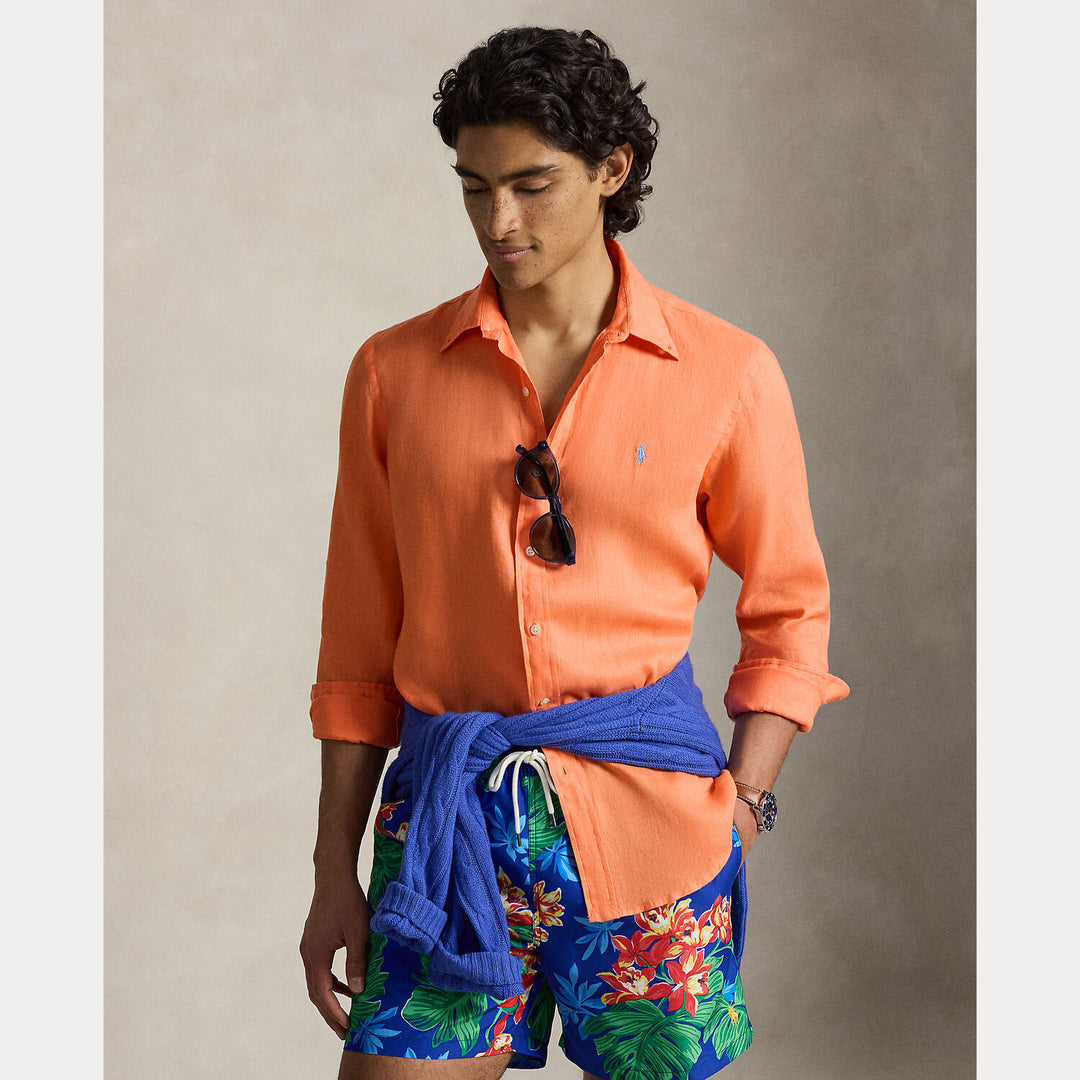 POLO Ralph Lauren Custom Fit Linnen Shirt – Oranje-100% linnen-HEREN SHIRTS-Oranje