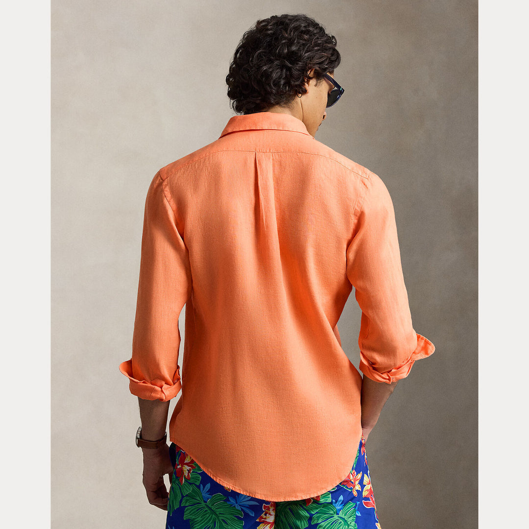 POLO Ralph Lauren Custom Fit Linnen Shirt – Oranje-100% linnen-HEREN SHIRTS-Oranje