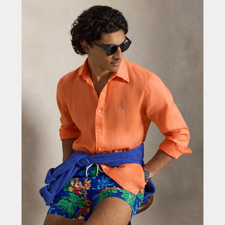 POLO Ralph Lauren Custom Fit Linnen Shirt – Oranje-100% linnen-HEREN SHIRTS-Oranje