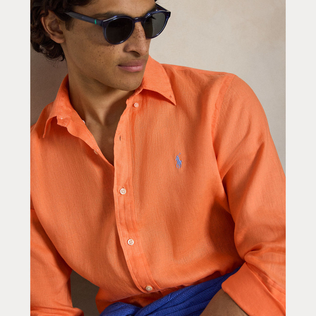 POLO Ralph Lauren Custom Fit Linnen Shirt – Oranje-100% linnen-HEREN SHIRTS-Oranje