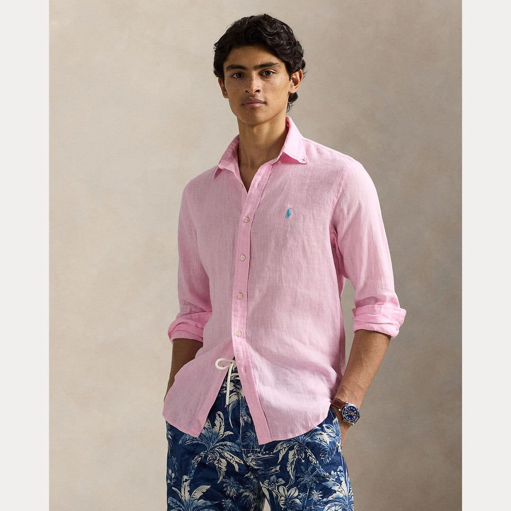 POLO Ralph Lauren Custom Fit Linnen Shirt – Roze-100% linnen-HEREN SHIRTS-Roze