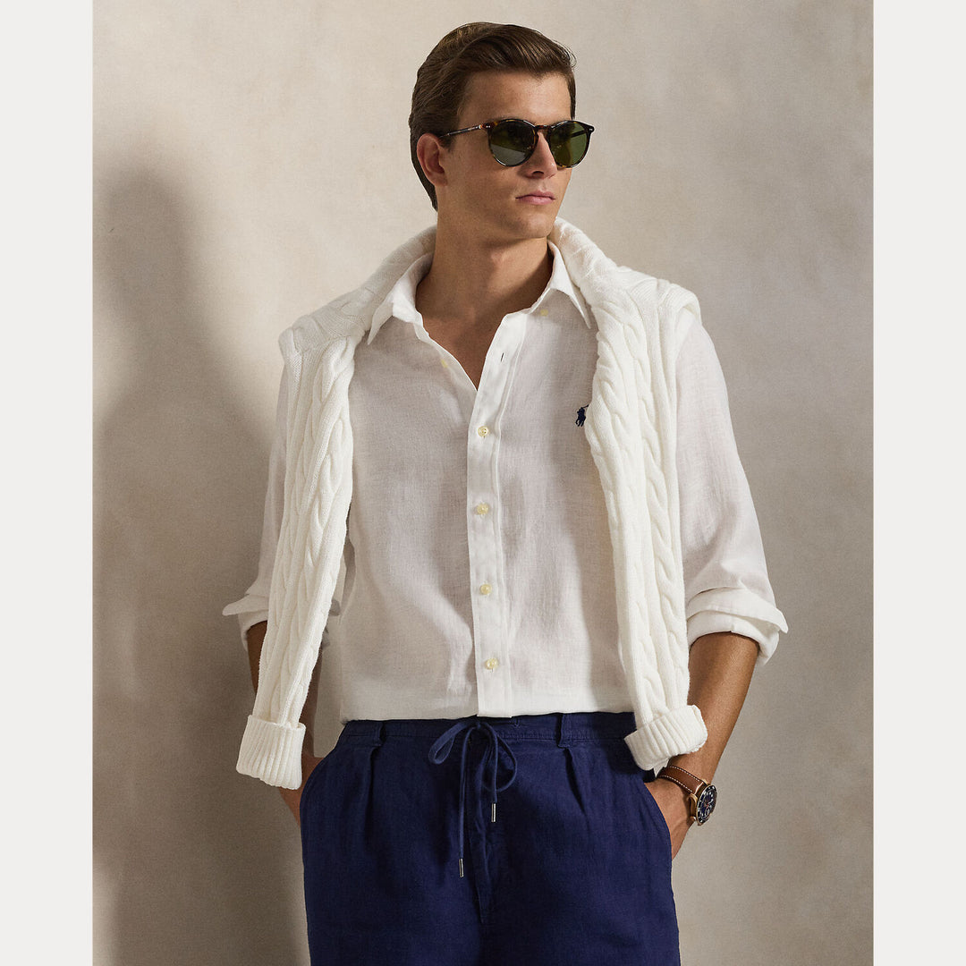 POLO Ralph Lauren Custom Fit Linnen Shirt – Wit-100% linnen-HEREN SHIRTS-Wit
