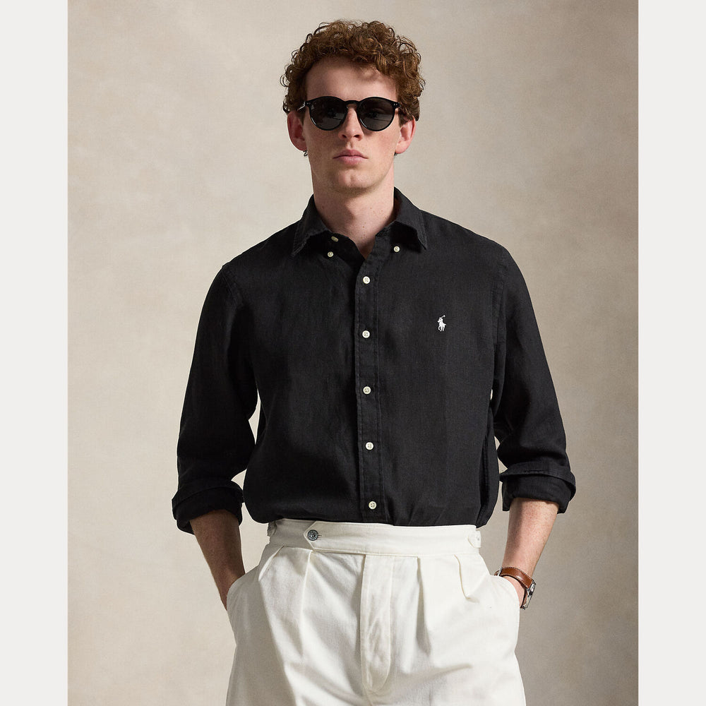 POLO Ralph Lauren Custom Fit Linnen Shirt – Zwart-100% linnen-HEREN SHIRTS-Zwart