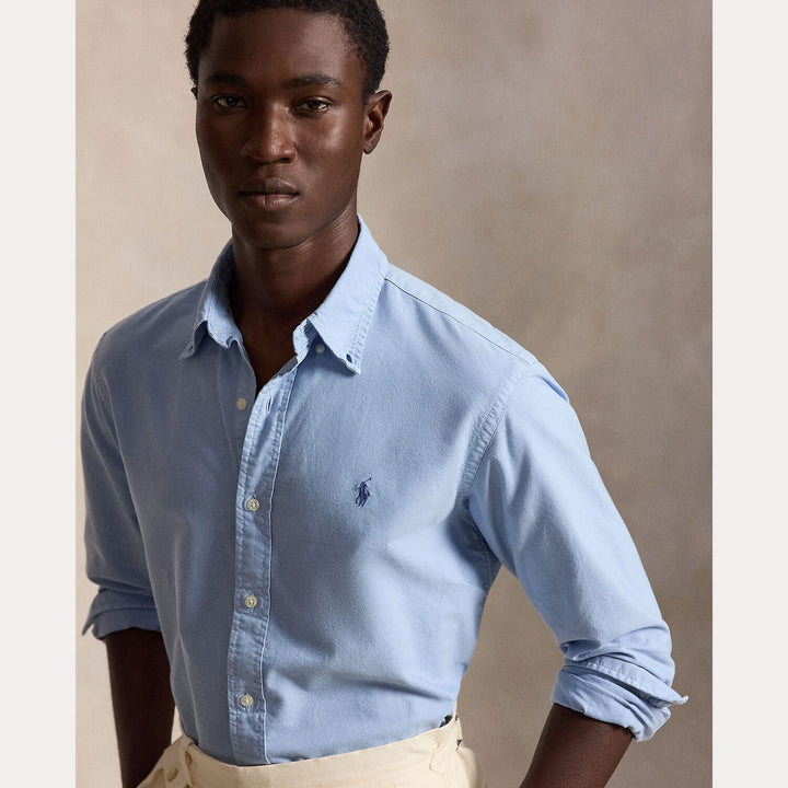 POLO Ralph Lauren Custom Fit Oxford Shirt – Blauw-100% katoen-HEREN SHIRTS-Blauw